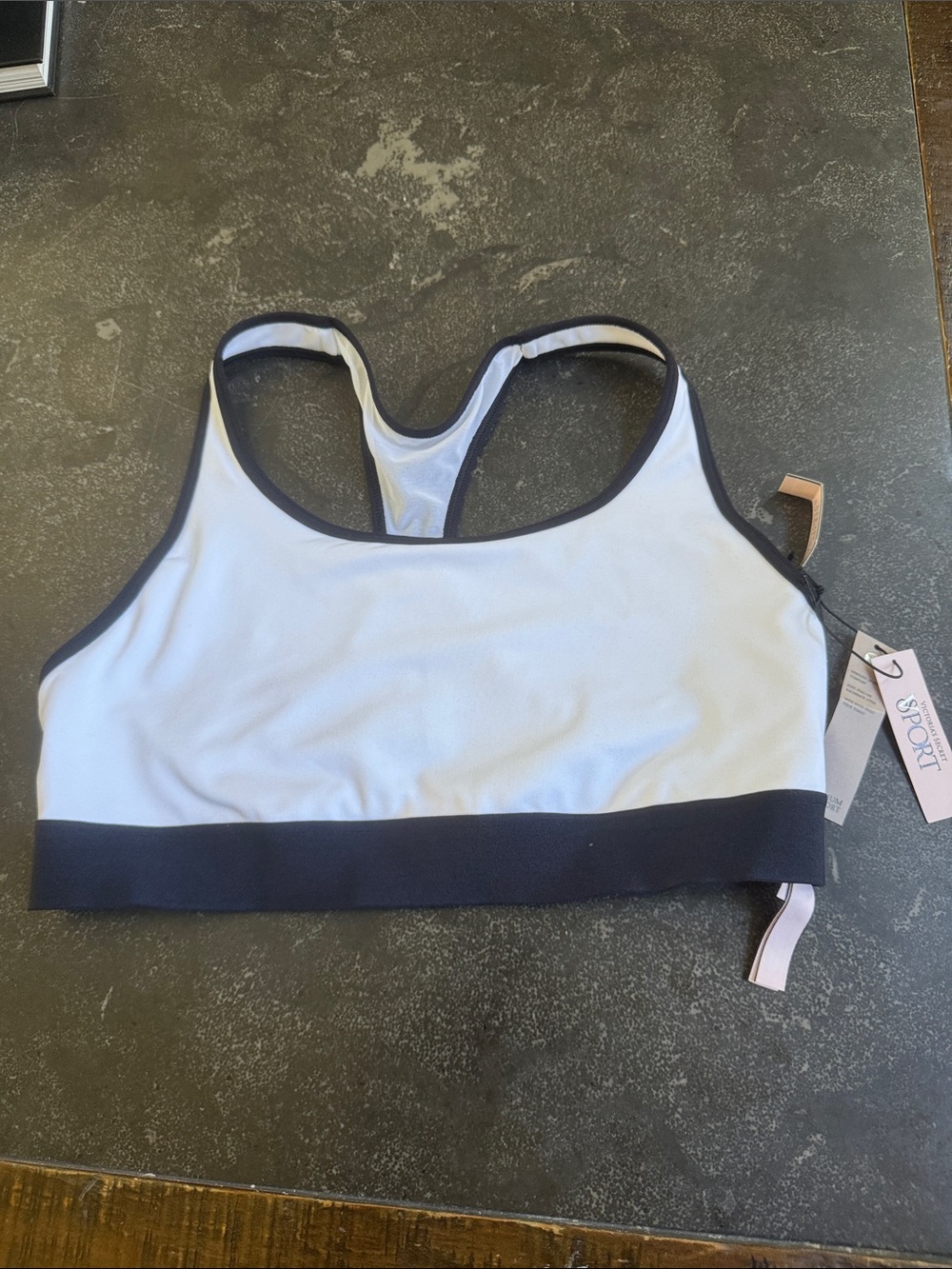 Victoria Secret Sport White Racerback Sports Bra with Black Trim Medium NWT
